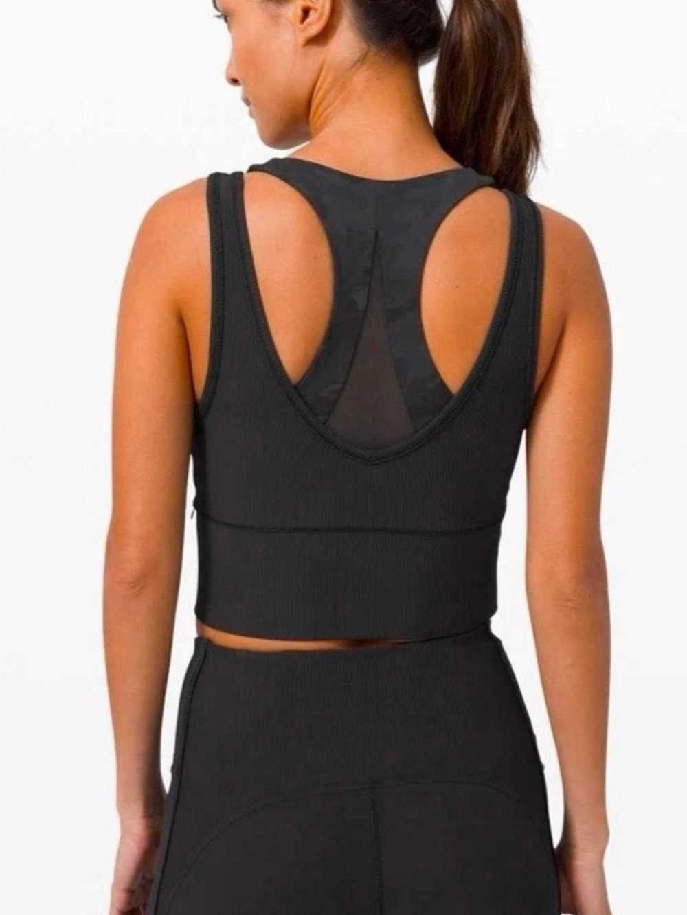 Lululemon Power Pivot Ribbed Tank Black Reversible Crop Top size 6